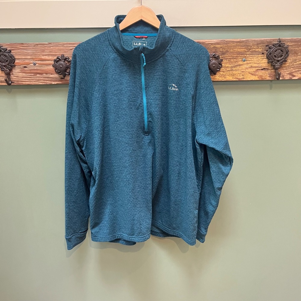 LL Bean Mens Multisport Quarter-Zip Pullover Teal Blue Heather XL 508296